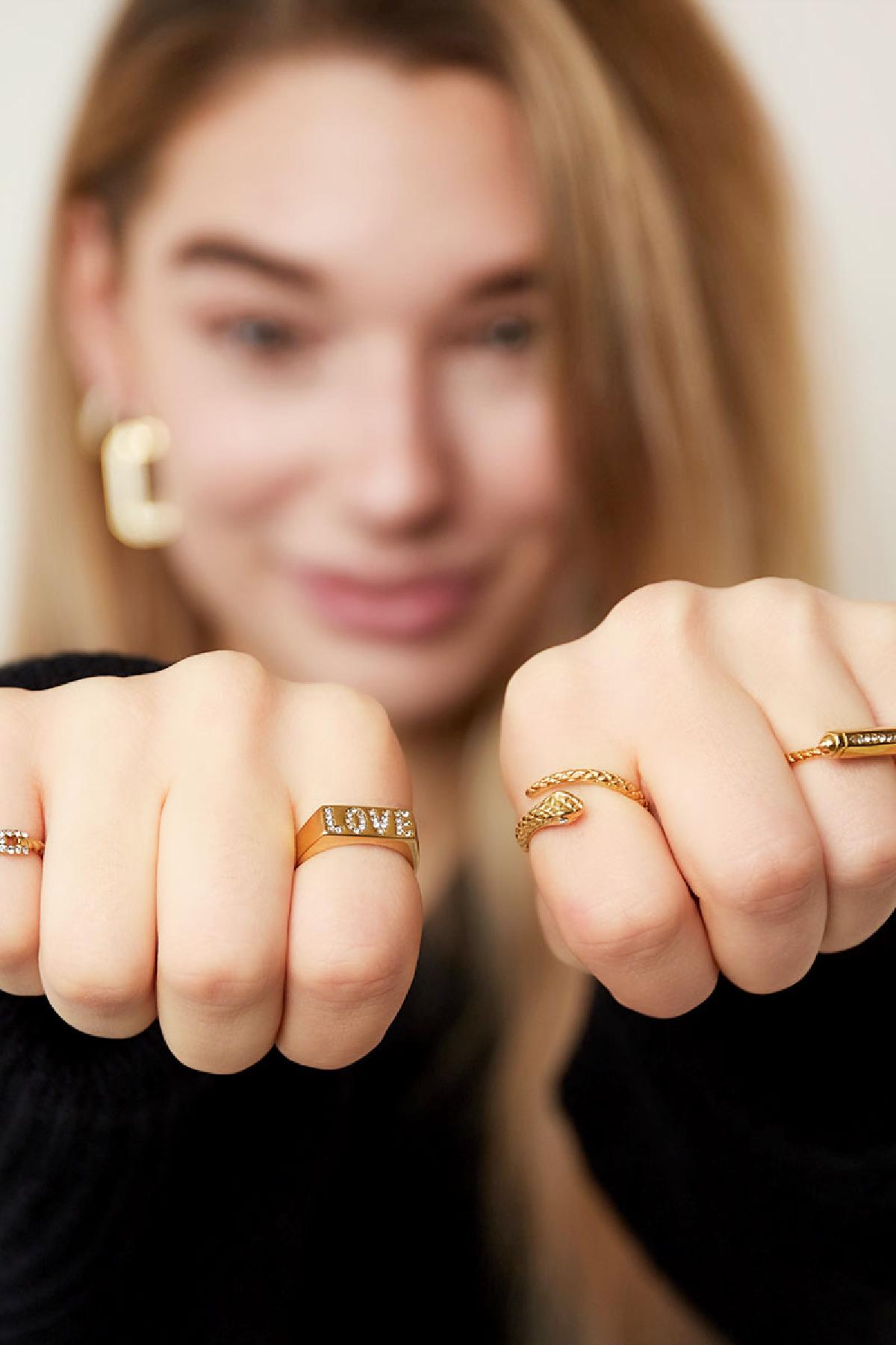 Stainless steel ring snake with zircon stone